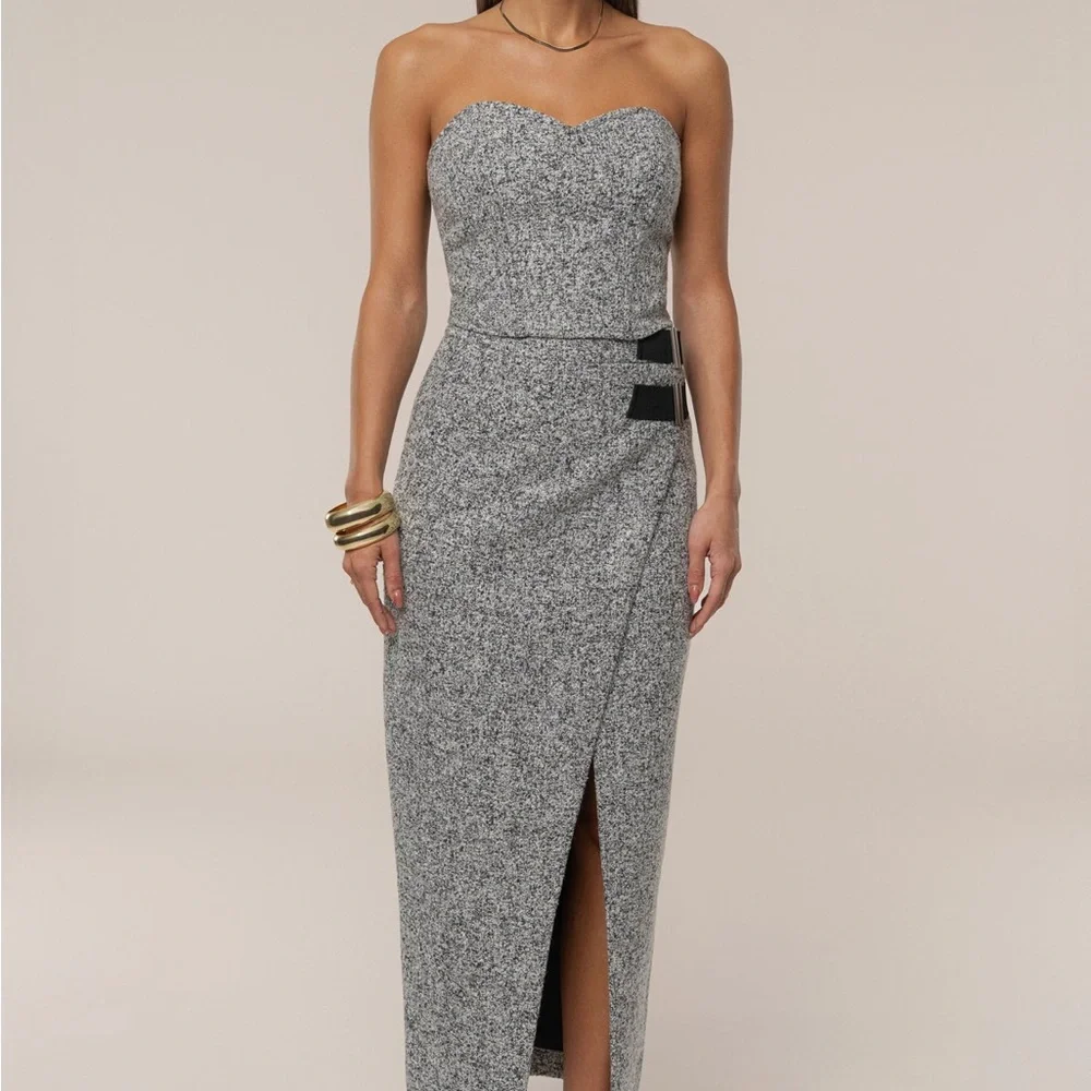 J LUX Label Gisele Gray Tweed Slit Women's Skirt - Picture 2 of 11